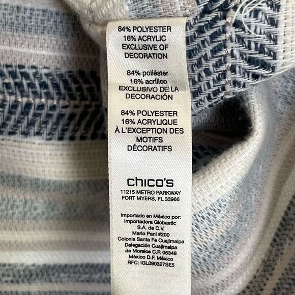 Chico's Striped Moto Jacket Womens XL 3 Tapestry Textured Zip Jacket Blue Silver - Picture 10 of 14